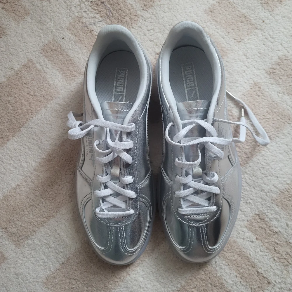 Puma Palermo Chrome Silver and White Sneakers